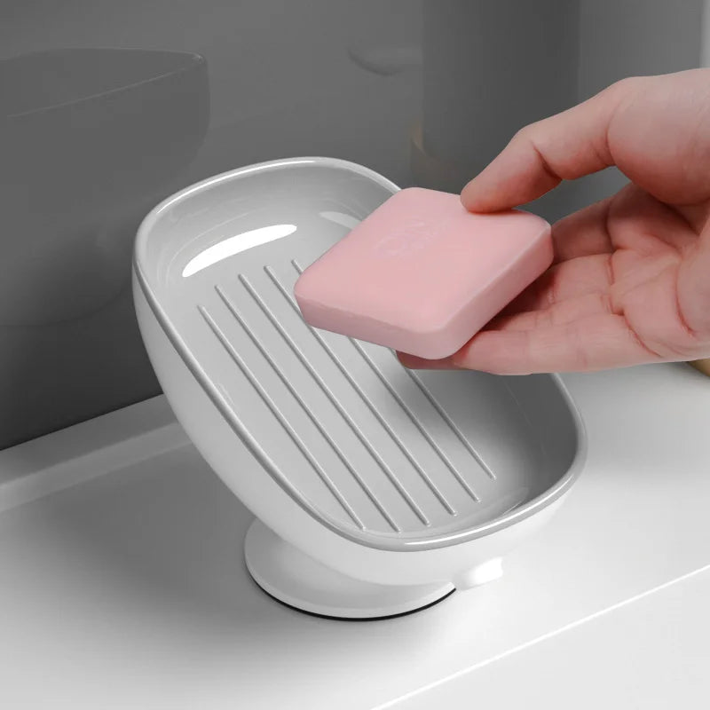 Suction Cup Soap Dish Drainable, Rust-Proof, for Bathroom, Kitchen Sink, Shower, Luxury Design, Easy Clean